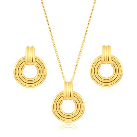 Gold Plated Necklace Earrings Set for Women | Circular Pendant Chain | Lightweight Jewellery for Office Party Wedding | Elegant Gift for Her