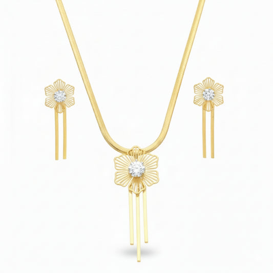 Floral Gold-Plated Necklace & Earrings Set | Lightweight Crystal