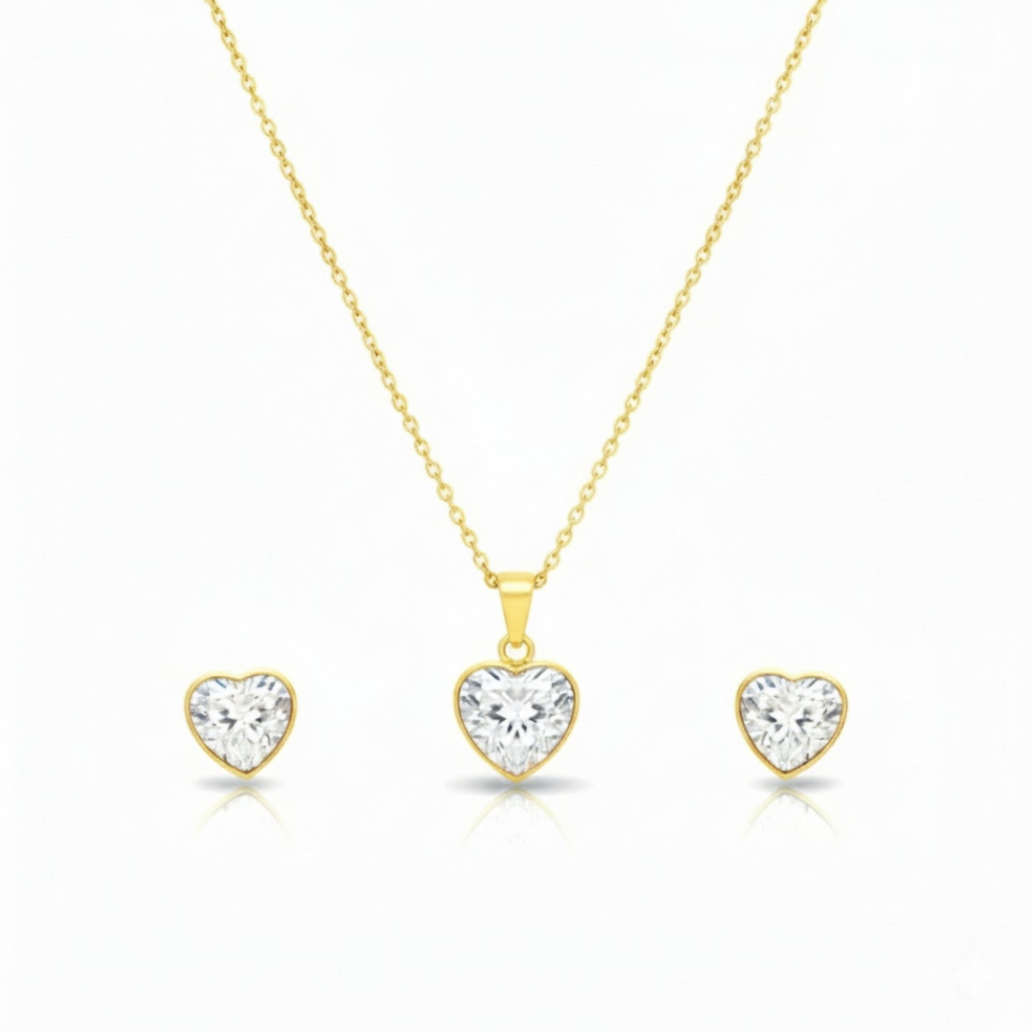 Premium Heart Pendant Necklace & Earrings Set for Women | Gold-Tone CZ Crystal Jewellery | Lightweight & Comfortable | Perfect for Daily Wear & Gifting
