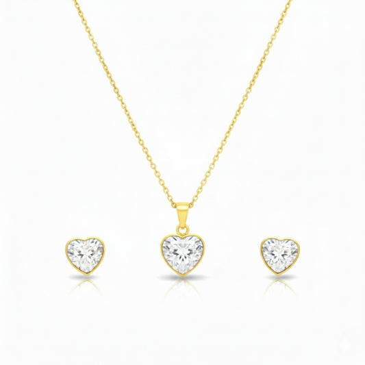 Premium Heart Pendant Necklace & Earrings Set for Women | Gold-Tone CZ Crystal Jewellery | Lightweight & Comfortable | Perfect for Daily Wear & Gifting