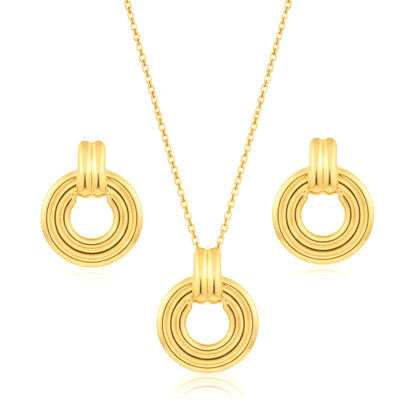 Gold Plated Necklace Earrings Set for Women | Circular Pendant Chain | Lightweight Jewellery for Office Party Wedding | Elegant Gift for Her