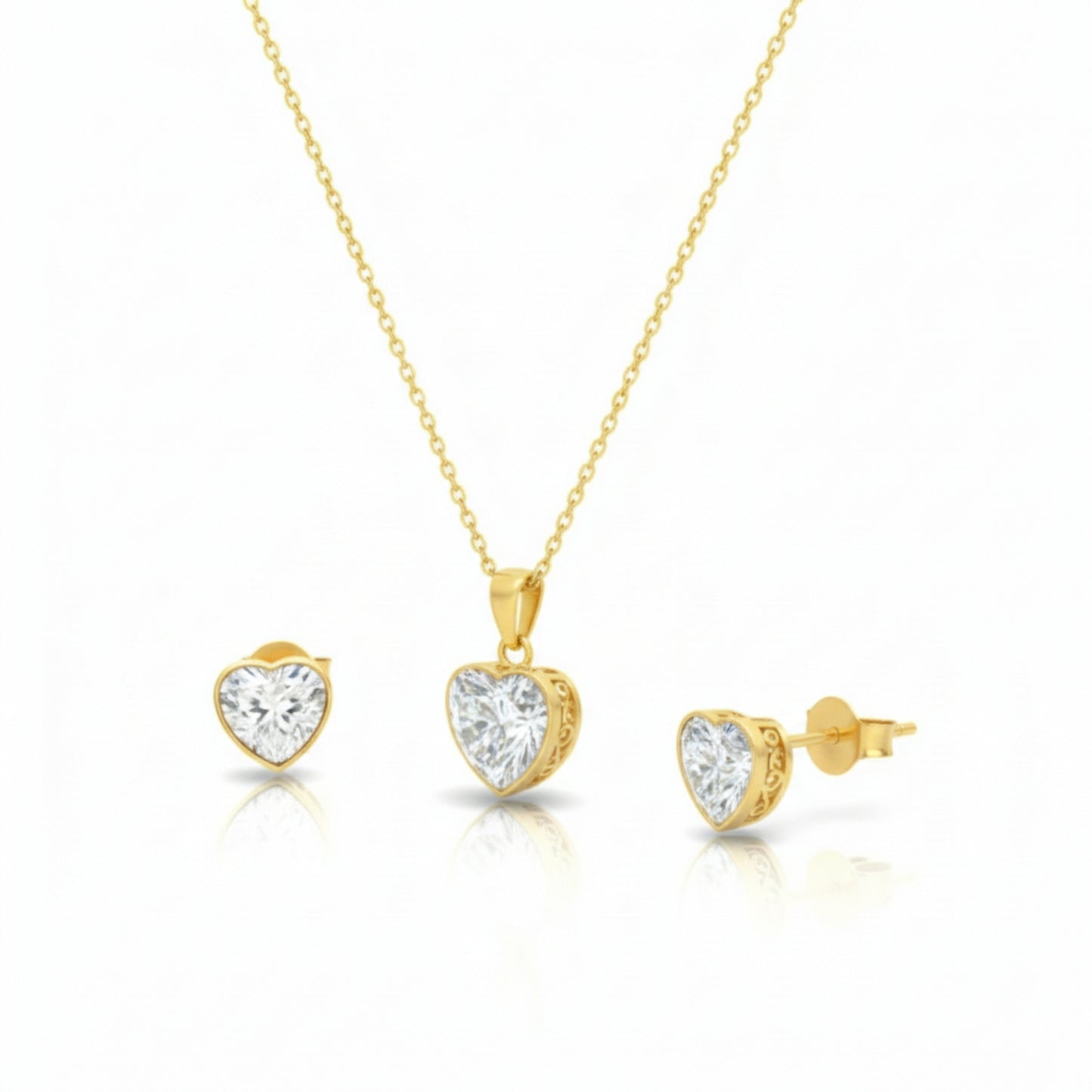 Premium Heart Pendant Necklace & Earrings Set for Women | Gold-Tone CZ Crystal Jewellery | Lightweight & Comfortable | Perfect for Daily Wear & Gifting