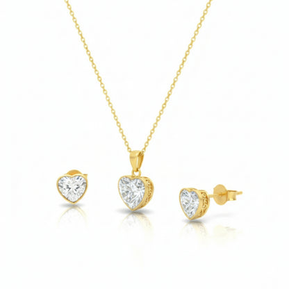 Premium Heart Pendant Necklace & Earrings Set for Women | Gold-Tone CZ Crystal Jewellery | Lightweight & Comfortable | Perfect for Daily Wear & Gifting