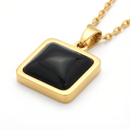 Black Square Stone Necklace Earrings Set for Women | Lightweight Gold Plated Jewellery | Premium Minimal Design for Office Party Daily Wear | Matching Pendant Stud Set