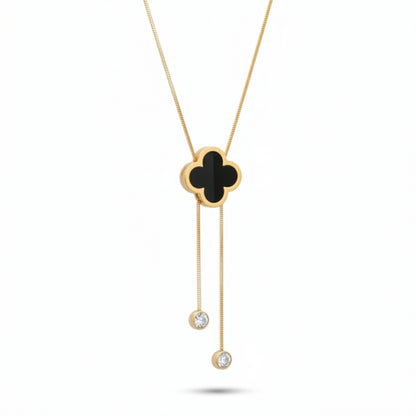 Black Clover Gold Plated Necklace & Earrings Set | Lightweight Lariat Jewellery for Women