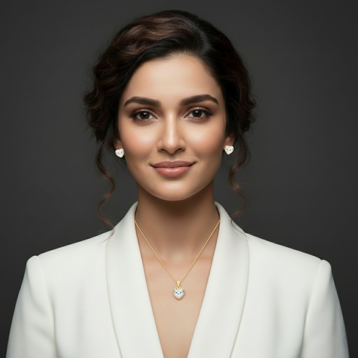 Premium Heart Pendant Necklace & Earrings Set for Women | Gold-Tone CZ Crystal Jewellery | Lightweight & Comfortable | Perfect for Daily Wear & Gifting