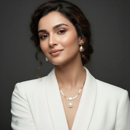 Pearl Necklace and Earrings Set for Women - Lightweight Gold Plated Jewellery - Ethnic Western Formal Wear - Perfect for Office Party Wedding Gifting