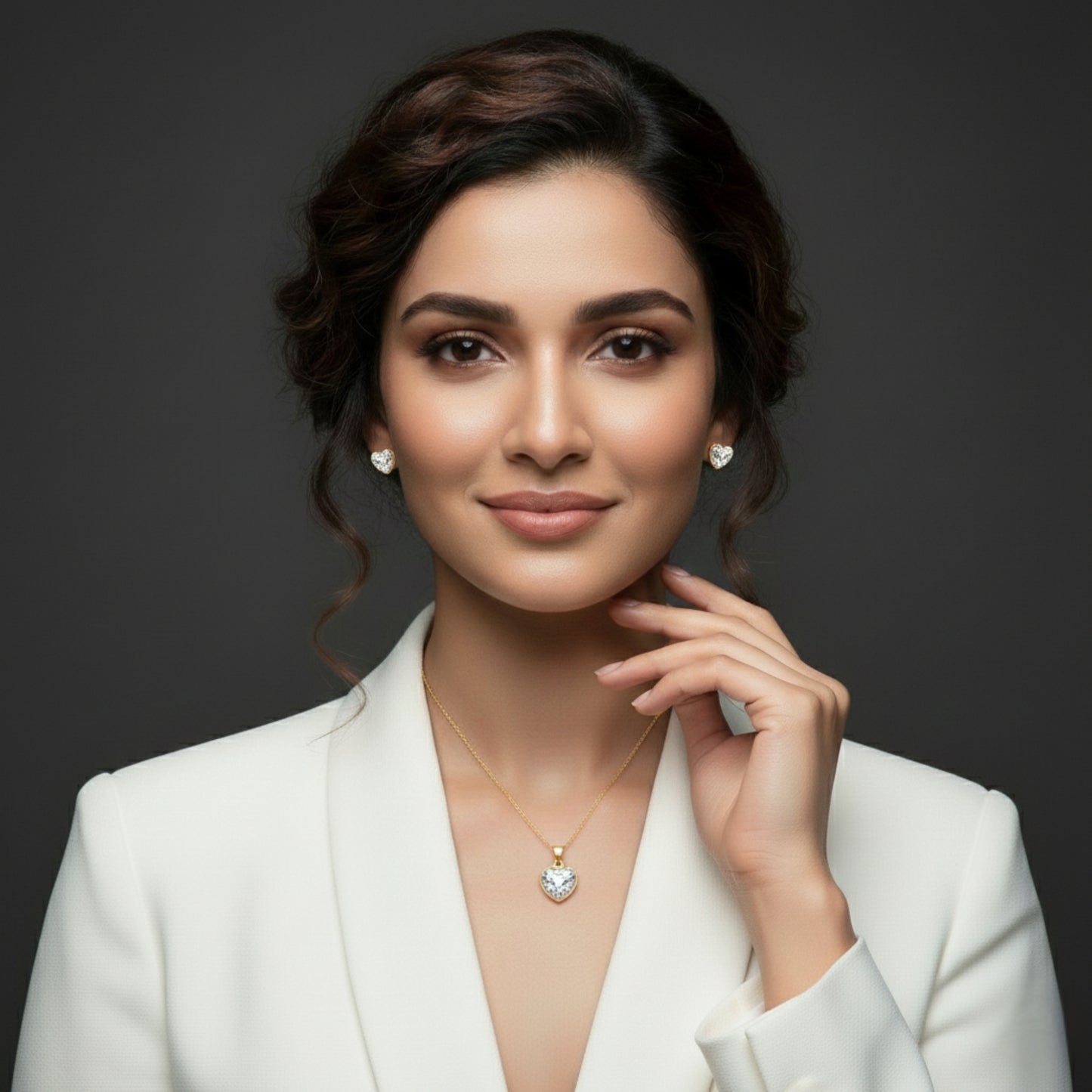 Premium Heart Pendant Necklace & Earrings Set for Women | Gold-Tone CZ Crystal Jewellery | Lightweight & Comfortable | Perfect for Daily Wear & Gifting