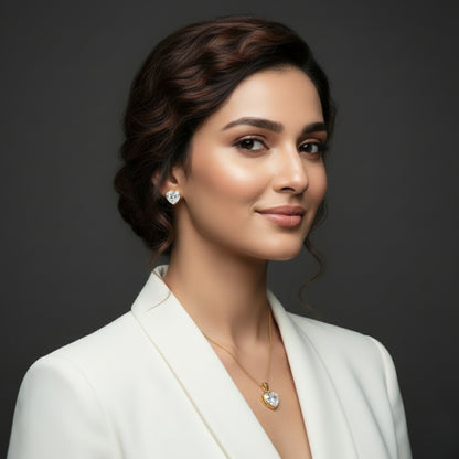 Premium Heart Pendant Necklace & Earrings Set for Women | Gold-Tone CZ Crystal Jewellery | Lightweight & Comfortable | Perfect for Daily Wear & Gifting