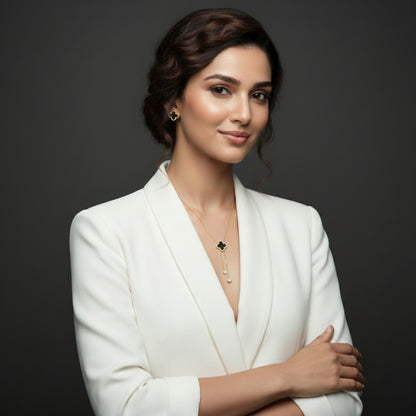 Black Clover Gold Plated Necklace & Earrings Set | Lightweight Lariat Jewellery for Women