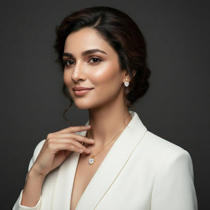 Premium Heart Pendant Necklace & Earrings Set for Women | Gold-Tone CZ Crystal Jewellery | Lightweight & Comfortable | Perfect for Daily Wear & Gifting