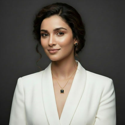 Black Square Stone Necklace Earrings Set for Women | Lightweight Gold Plated Jewellery | Premium Minimal Design for Office Party Daily Wear | Matching Pendant Stud Set