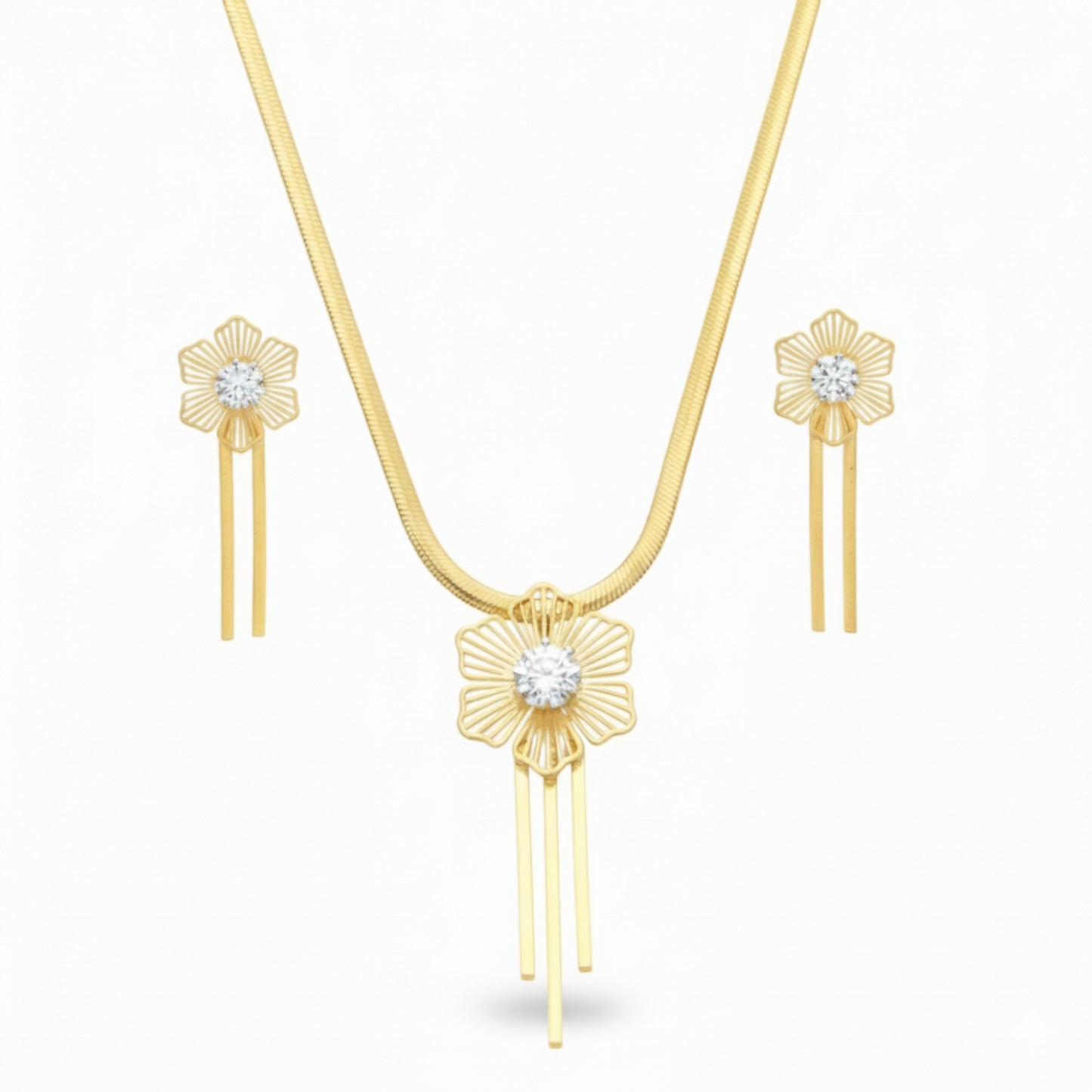 Floral Gold-Plated Necklace & Earrings Set | Lightweight Crystal