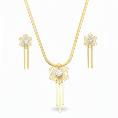 Floral Gold-Plated Necklace & Earrings Set | Lightweight Crystal