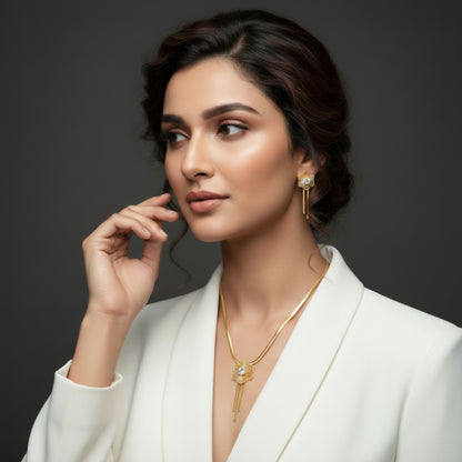 Floral Gold-Plated Necklace & Earrings Set | Lightweight Crystal