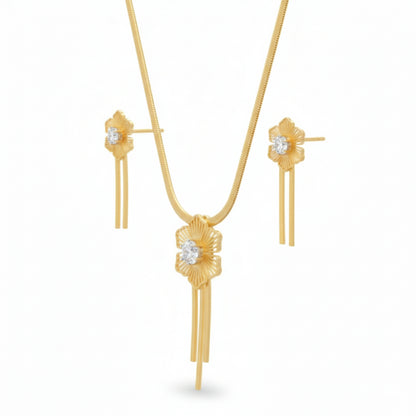 Floral Gold-Plated Necklace & Earrings Set | Lightweight Crystal
