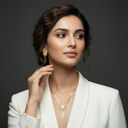 Floral Gold-Plated Necklace & Earrings Set | Lightweight Crystal
