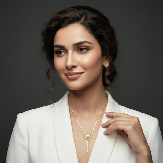 Floral Gold-Plated Necklace & Earrings Set | Lightweight Crystal