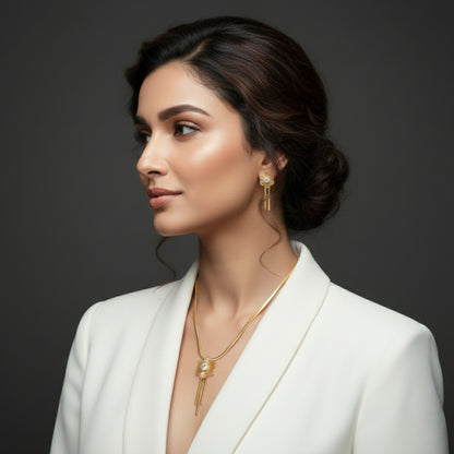 Floral Gold-Plated Necklace & Earrings Set | Lightweight Crystal