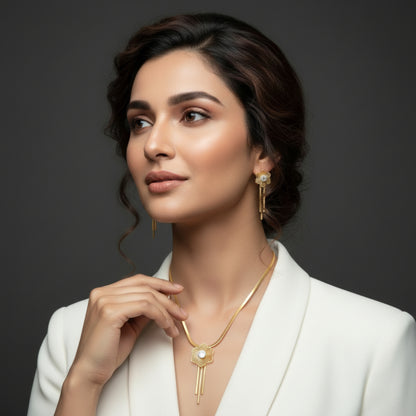 Floral Gold-Plated Necklace & Earrings Set | Lightweight Crystal