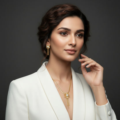 Floral Gold-Plated Necklace & Earrings Set | Lightweight Crystal