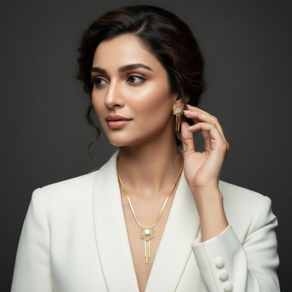 Floral Gold-Plated Necklace & Earrings Set | Lightweight Crystal