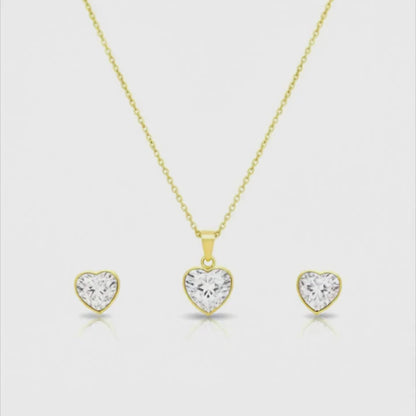 Premium Heart Pendant Necklace & Earrings Set for Women | Gold-Tone CZ Crystal Jewellery | Lightweight & Comfortable | Perfect for Daily Wear & Gifting