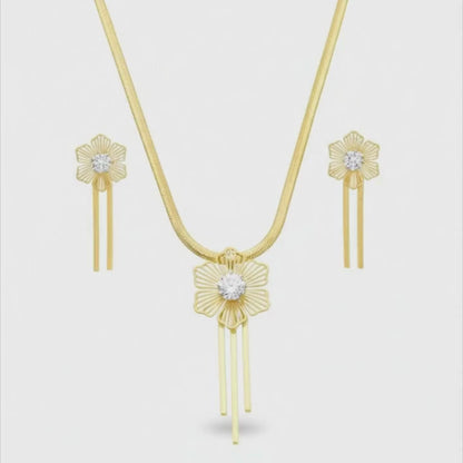 Floral Gold-Plated Necklace & Earrings Set | Lightweight Crystal
