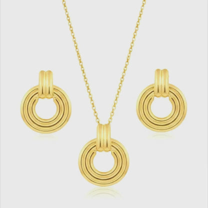 Gold Plated Necklace Earrings Set for Women | Circular Pendant Chain | Lightweight Jewellery for Office Party Wedding | Elegant Gift for Her